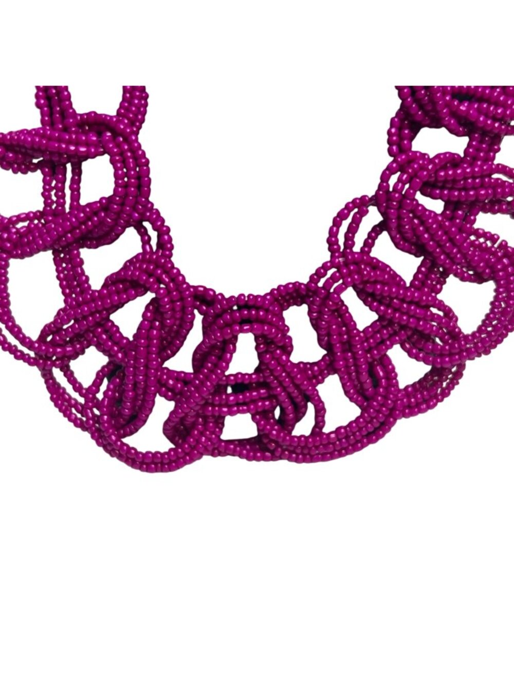 Pink Beaded Loop Design Necklace With Gold Tone Curb Chain (6401) - Picture 3 of 8